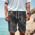 Black Grey Marble Print Men's Cargo Shorts