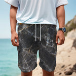 Black Grey Marble Print Men's Cargo Shorts
