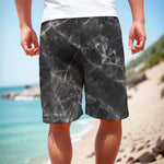 Black Grey Marble Print Men's Cargo Shorts