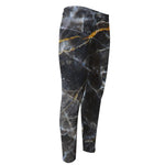 Black Grey Marble Print Men's Compression Pants