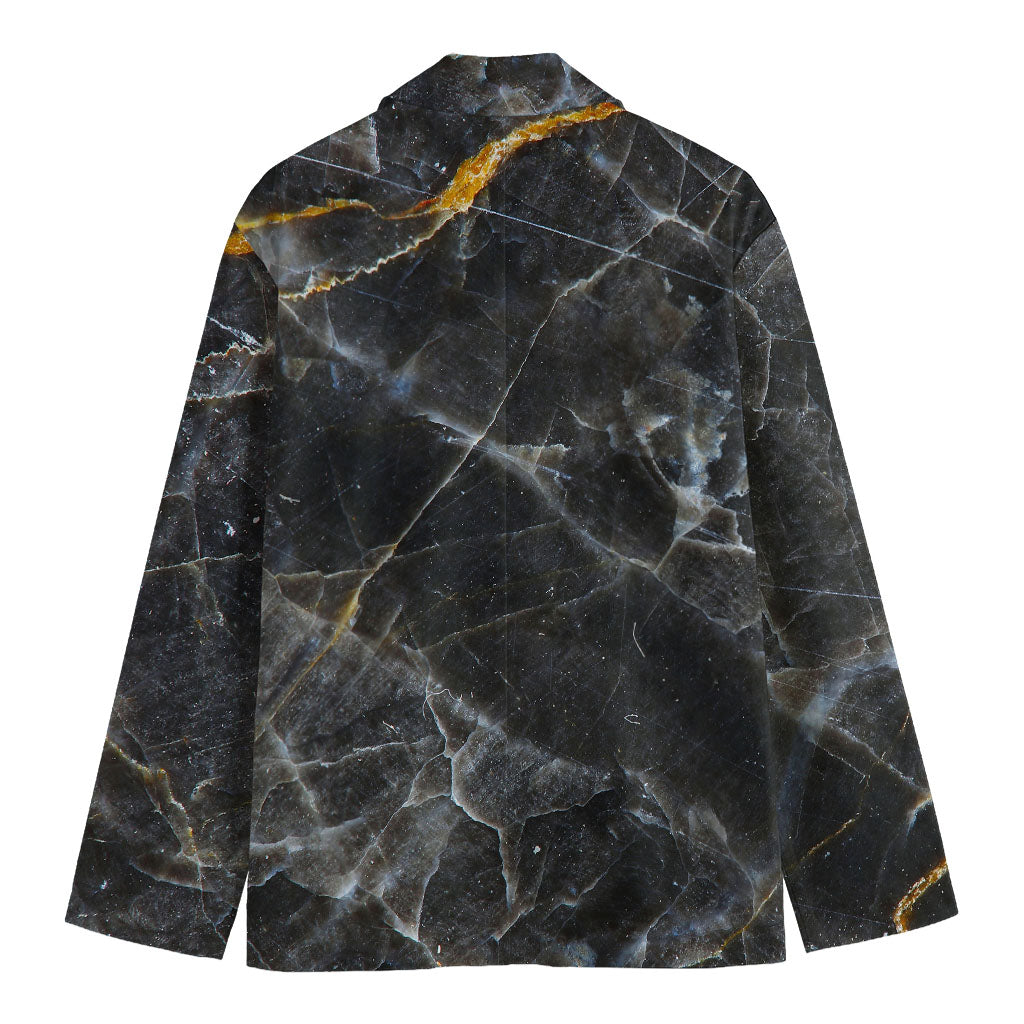 Black Grey Marble Print Men's Cotton Blazer