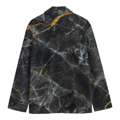 Black Grey Marble Print Men's Cotton Blazer