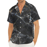 Black Grey Marble Print Men's Deep V-Neck Shirt
