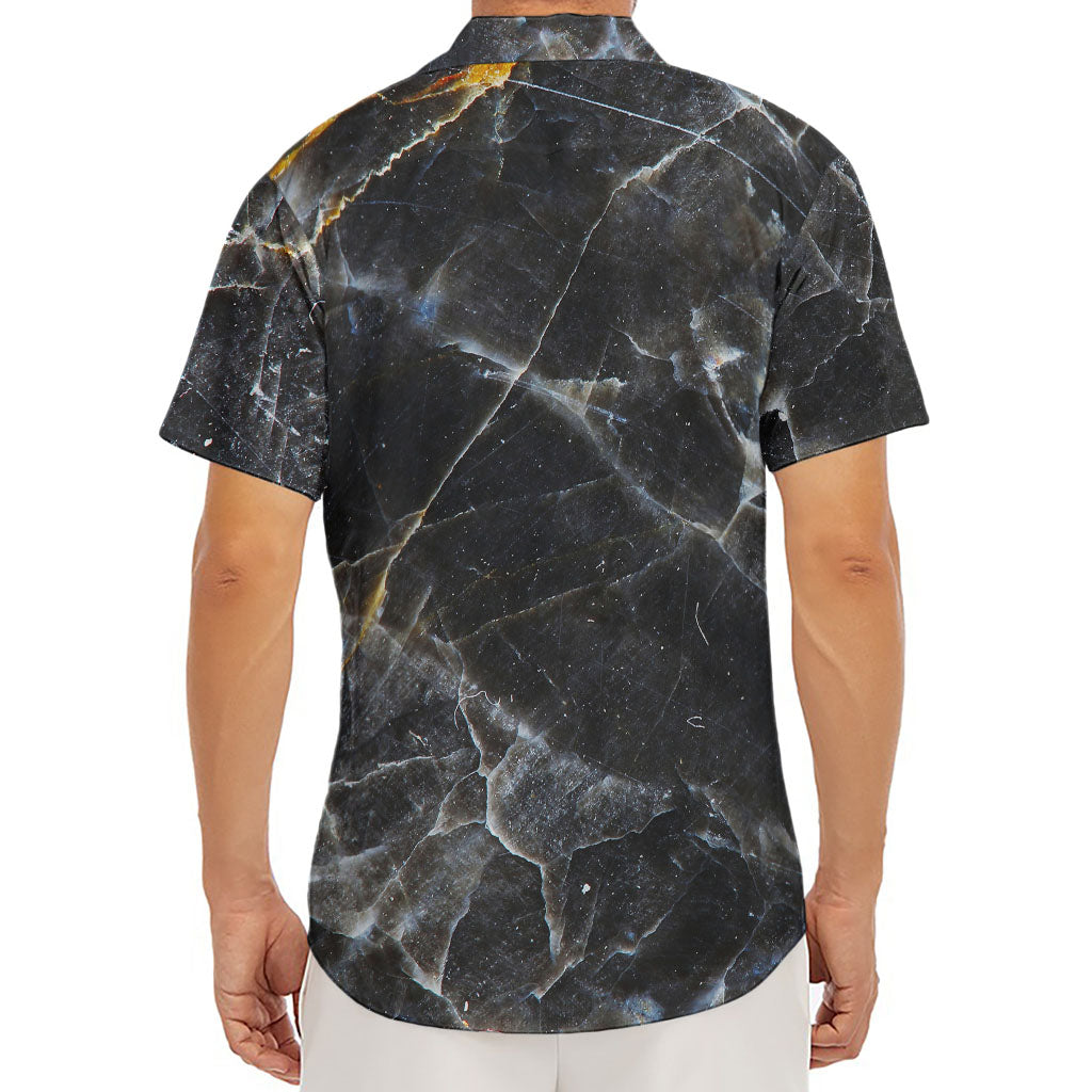 Black Grey Marble Print Men's Deep V-Neck Shirt