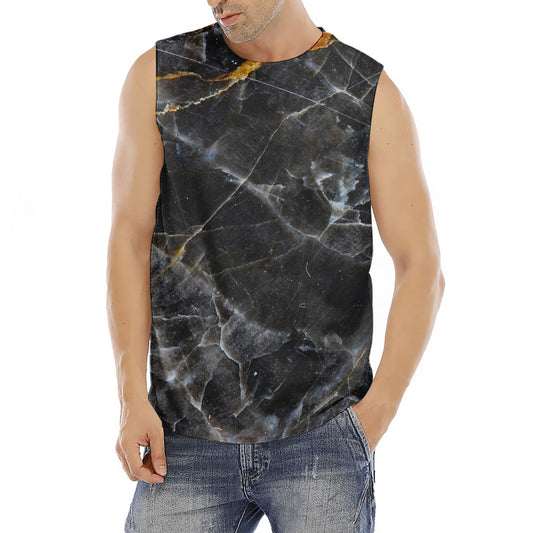 Black Grey Marble Print Men's Fitness Tank Top