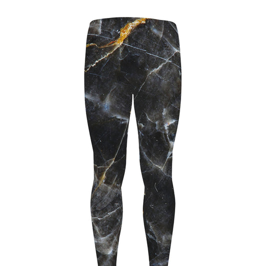 Black Grey Marble Print Men's leggings