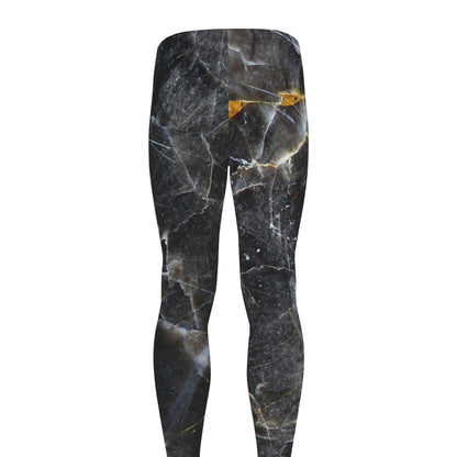 Black Grey Marble Print Men's leggings