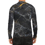 Black Grey Marble Print Men's Long Sleeve Rash Guard