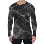 Black Grey Marble Print Men's Long Sleeve T-Shirt