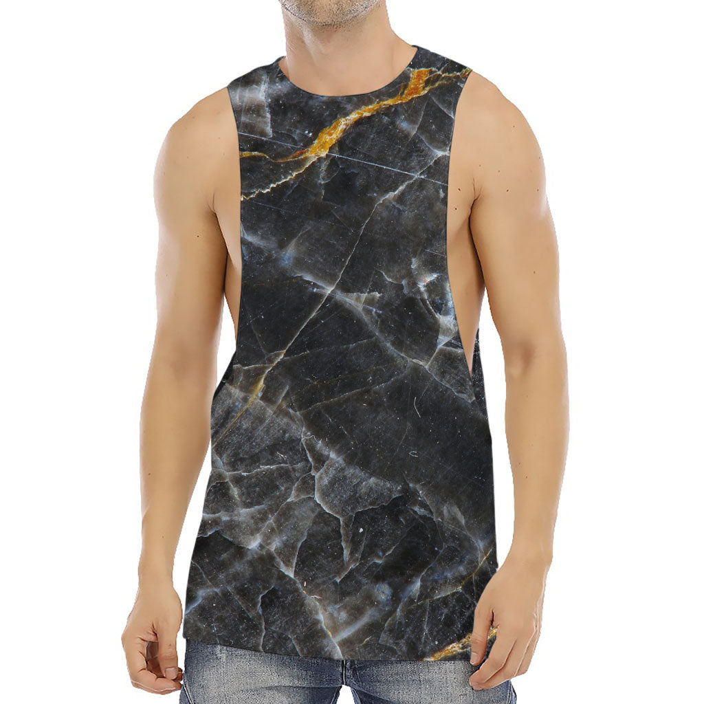Black Grey Marble Print Men's Muscle Tank Top