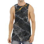 Black Grey Marble Print Men's Muscle Tank Top