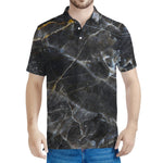 Black Grey Marble Print Men's Polo Shirt