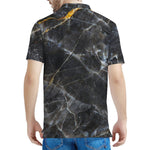 Black Grey Marble Print Men's Polo Shirt