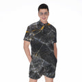 Black Grey Marble Print Men's Romper