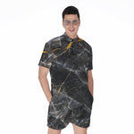 Black Grey Marble Print Men's Rompers