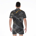Black Grey Marble Print Men's Rompers