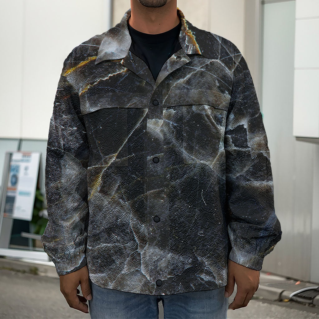 Black Grey Marble Print Men's Shirt Jacket