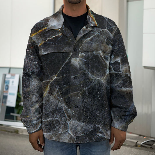 Black Grey Marble Print Men's Shirt Jacket