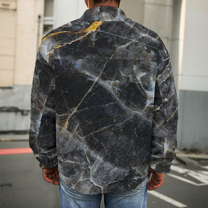 Black Grey Marble Print Men's Shirt Jacket