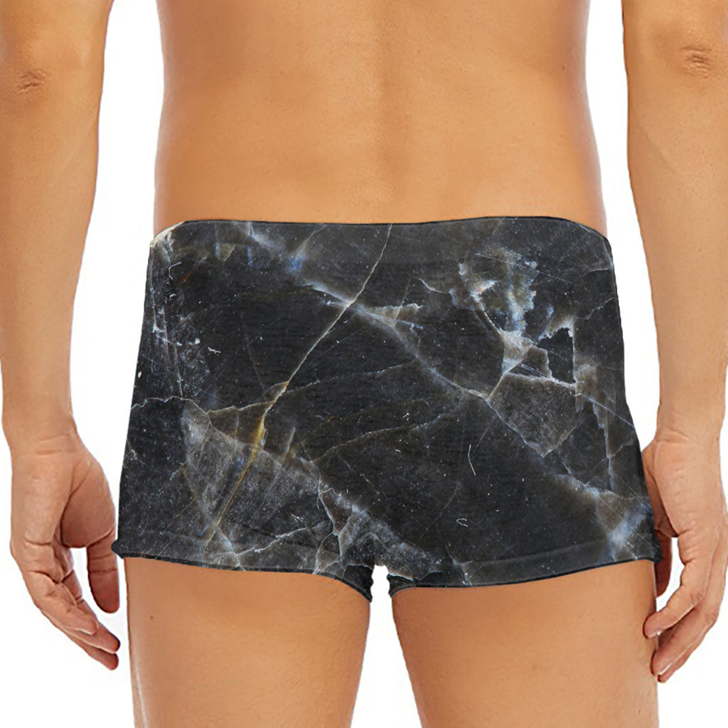 Black Grey Marble Print Men's Short Boxer Briefs