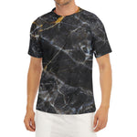 Black Grey Marble Print Men's Short Sleeve Rash Guard