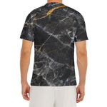 Black Grey Marble Print Men's Short Sleeve Rash Guard
