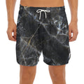 Black Grey Marble Print Men's Split Running Shorts