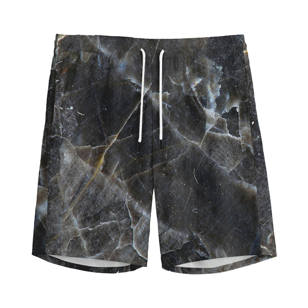 Black Grey Marble Print Men's Sports Shorts