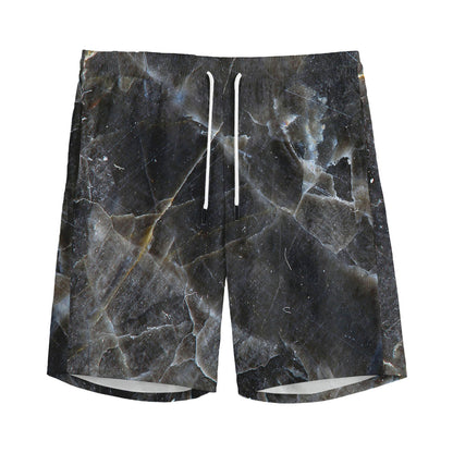 Black Grey Marble Print Men's Sports Shorts