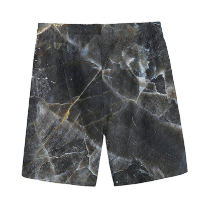 Black Grey Marble Print Men's Sports Shorts