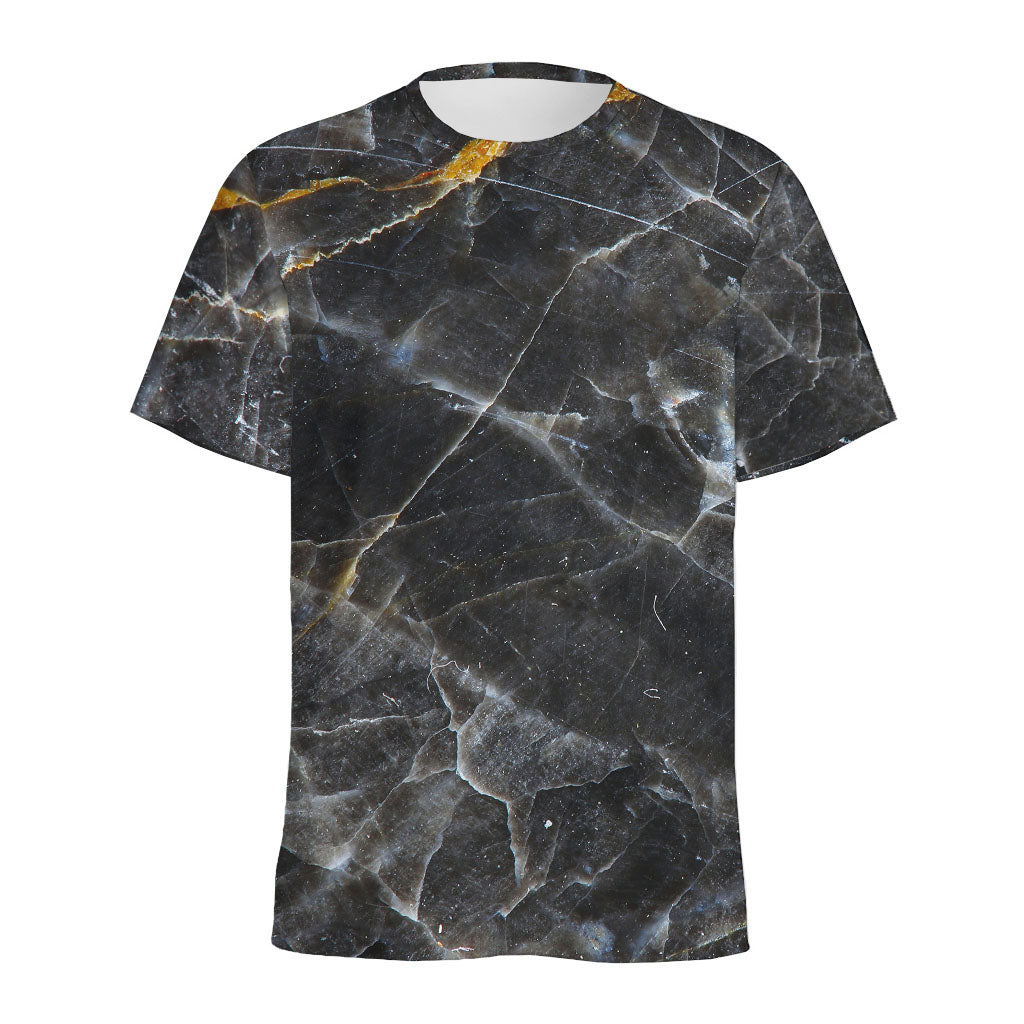 Black Grey Marble Print Men's Sports T-Shirt