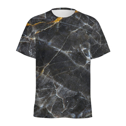 Black Grey Marble Print Men's Sports T-Shirt