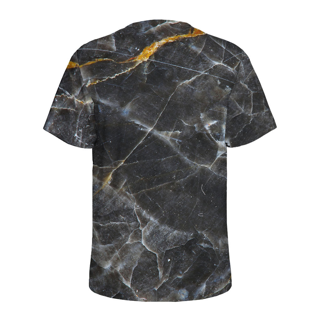 Black Grey Marble Print Men's Sports T-Shirt