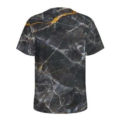 Black Grey Marble Print Men's Sports T-Shirt