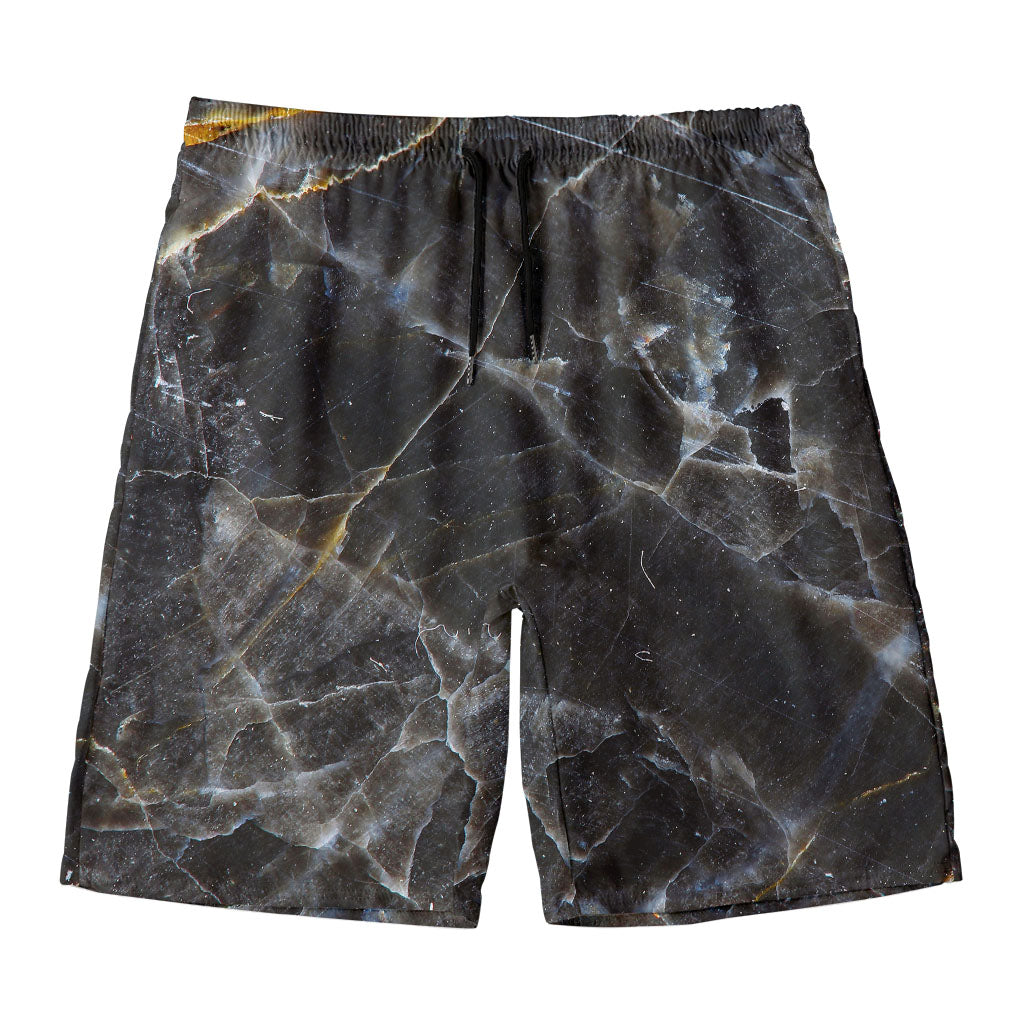 Black Grey Marble Print Men's Swim Trunks