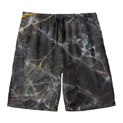 Black Grey Marble Print Men's Swim Trunks