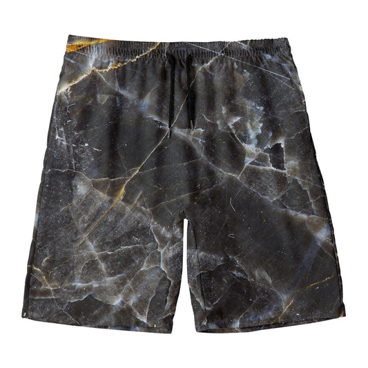 Black Grey Marble Print Men's Swim Trunks