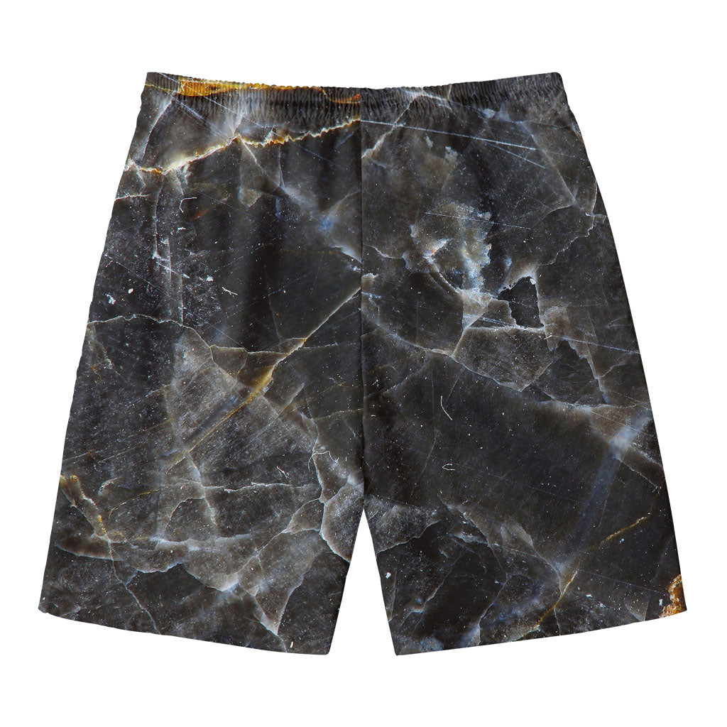 Black Grey Marble Print Men's Swim Trunks
