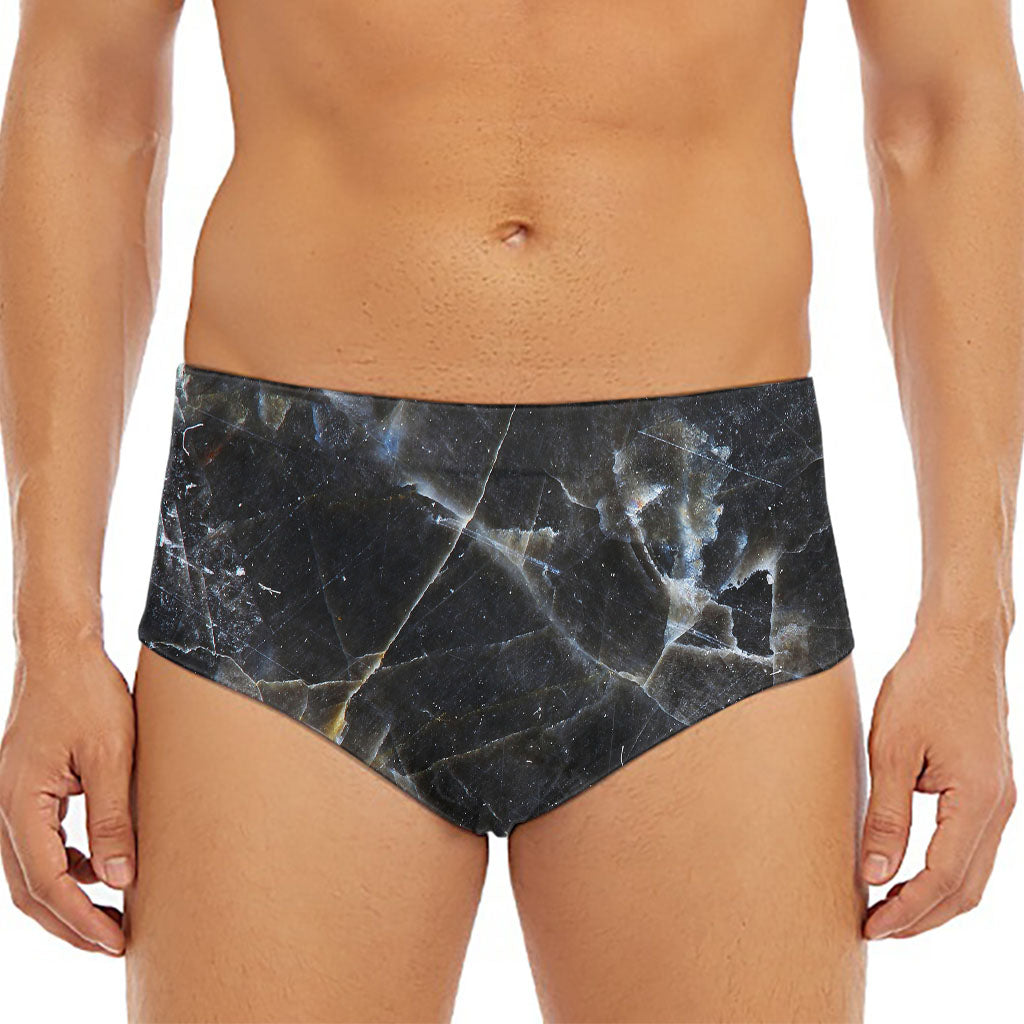 Black Grey Marble Print Men's Triangle Swim Briefs