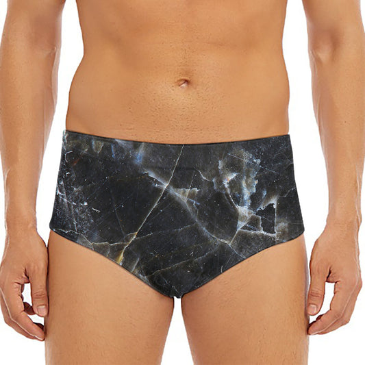 Black Grey Marble Print Men's Triangle Swim Briefs