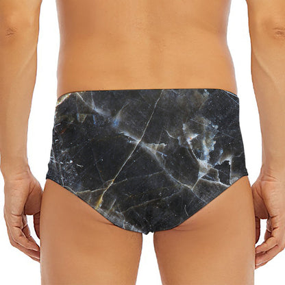 Black Grey Marble Print Men's Triangle Swim Briefs