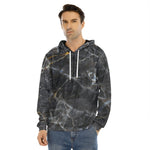 Black Grey Marble Print Men's Velvet Pullover Hoodie