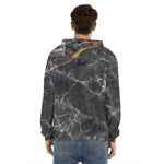 Black Grey Marble Print Men's Velvet Pullover Hoodie