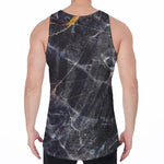 Black Grey Marble Print Men's Velvet Tank Top