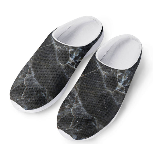 Black Grey Marble Print Mesh Casual Shoes