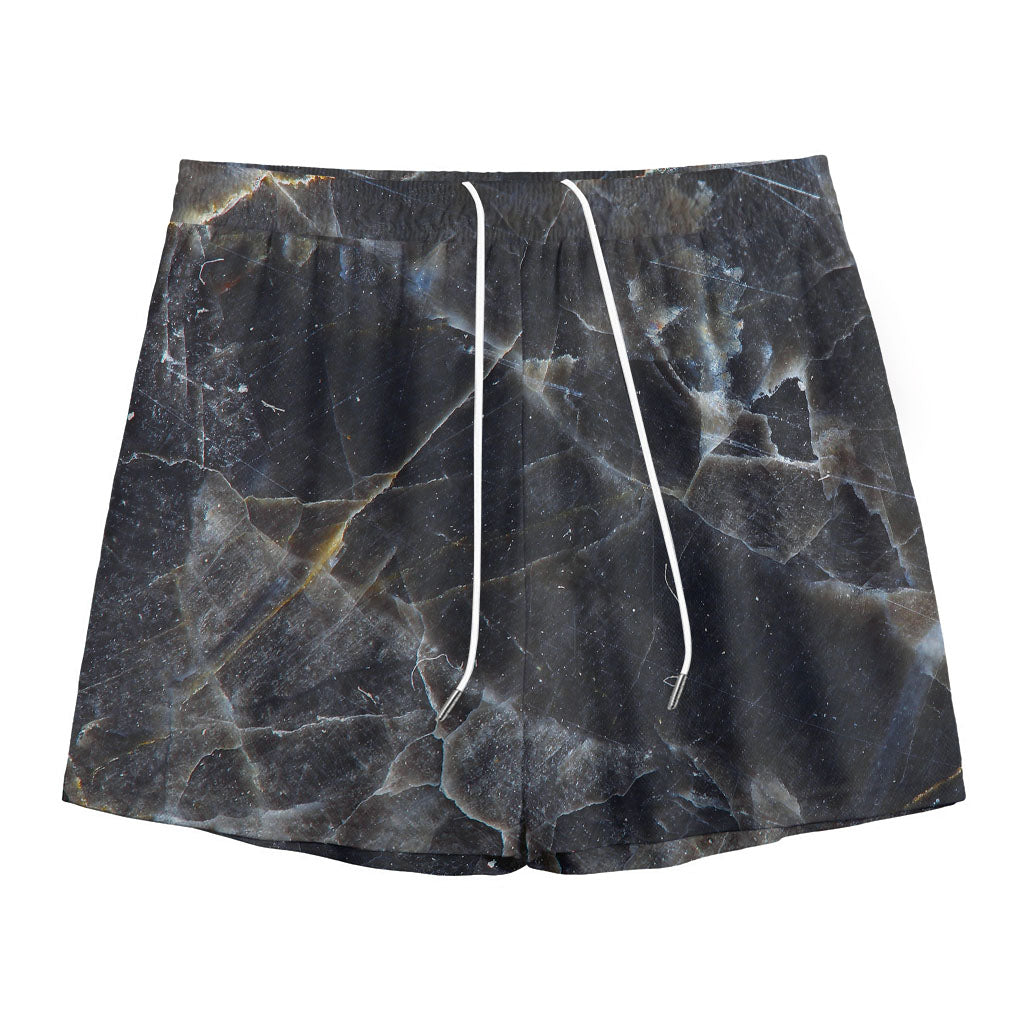 Black Grey Marble Print Mesh Shorts