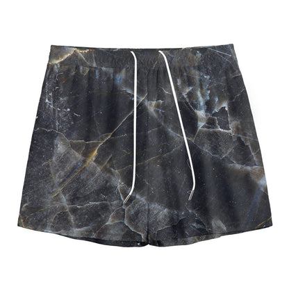 Black Grey Marble Print Mesh Shorts