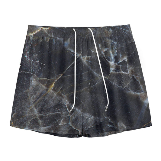 Black Grey Marble Print Mesh Shorts