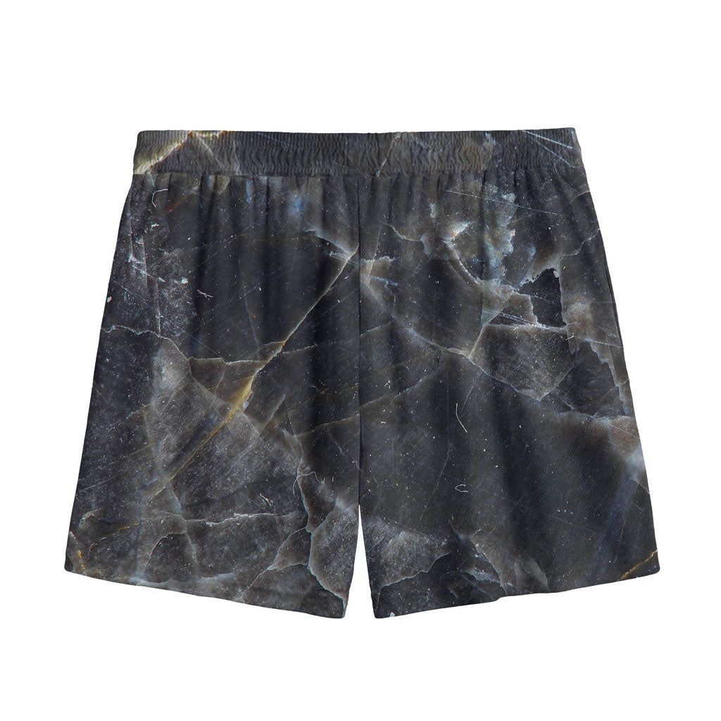 Black Grey Marble Print Mesh Shorts