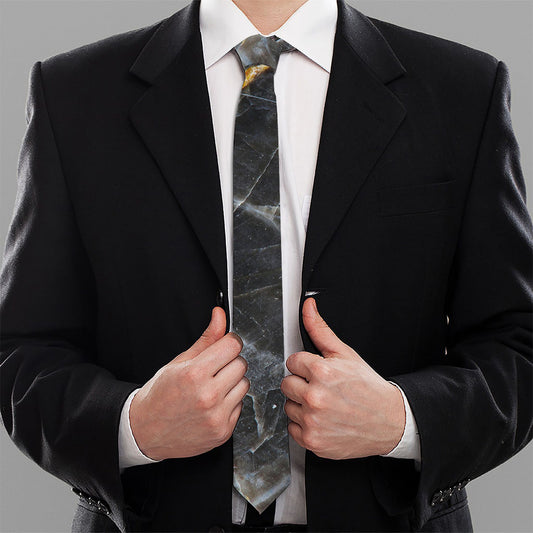 Black Grey Marble Print Necktie